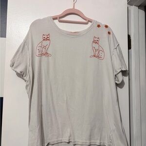 We The Free White Short Sleeve Tee with Red Cat Embroidery